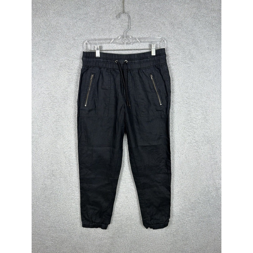ATHLETA Linen Cabo Tapered Leg Pull On Pants in Black‎ Zip Pockets Size 4/P